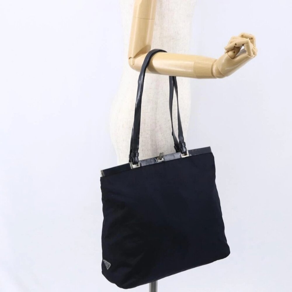 PRADA Tote Bag Nylon Navy Silver